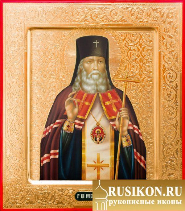 Икона Святого Луки Крымского на золоте с резьбой