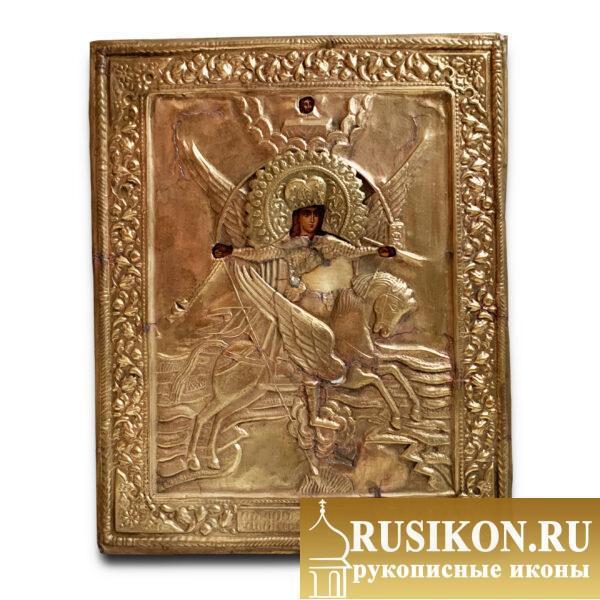 Старинная икона Святого Архангела Михаила на коне