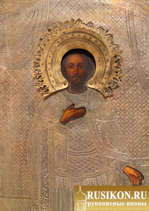 Старинная рукописная икона Святого Александра Невского в окладе