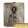 Старинная икона Святого Иоанна Воина в серебряном окладе